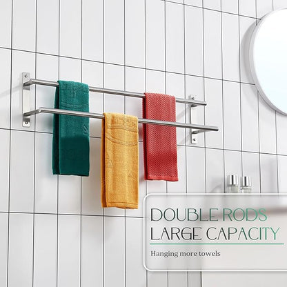 KOKOSIRI 32 Inch Bath Towel Bars Double Towel Racks Bathroom Towel Holder Towel Storage Towel Shelves Wall Mount Stainless Steel Satin Nickel B5010BR-L32