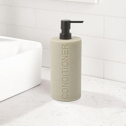 Resin Tan Sandstone Conditioner Engraved Bottle Refillable Pump Dispenser, Durable Waterproof Resin Construction for Bath, Shower - Tan Sandstone ORB Pump