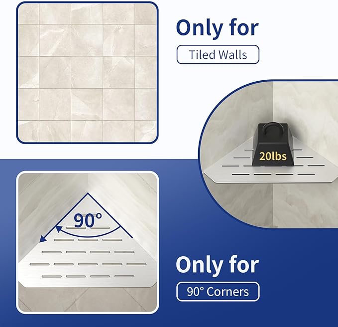 Corner Shower Shelf 10" Brushed 304 Stainless Steel Pentagonal Heavy Duty Floating Corner Sheves Slot Design Recessed Bathroom Shelf for Tiled Wall 2 Pack, No Drilling Needed