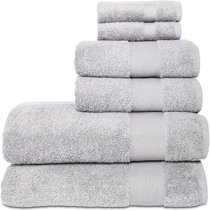 Hencely 6-Piece Bath Towel Set - High Absorbency, Quick Drying - 100% Soft Turkish Cotton - 2 Bath Towels, 2 Hand Towels, 2 Washcloths - for Bathroom, Home, Hotel, Spa, and Gym - 6-Pack Silver