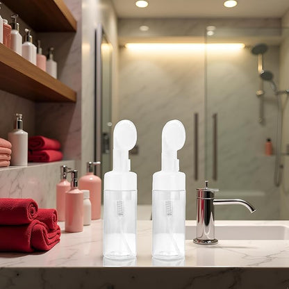 1Pc Transparent 200ml Empty Plastic Foam Dispenser Bottle Refillable Foaming Bottles Soap Dispenser Pump Bottles with Gel Head Wash Brush for Cleaning Travel,Pump Dispensers,Refillable Containers