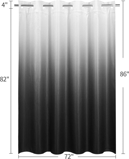 MitoVilla No Hooks Needed Extra Long Shower Curtain Liner Set, 86 inch XL Black Ombre Heavyweight Waffle Fabric Cloth Shower Curtains Set with Snap-in Liner for Modern Luxury Hotel Bathroom Decor
