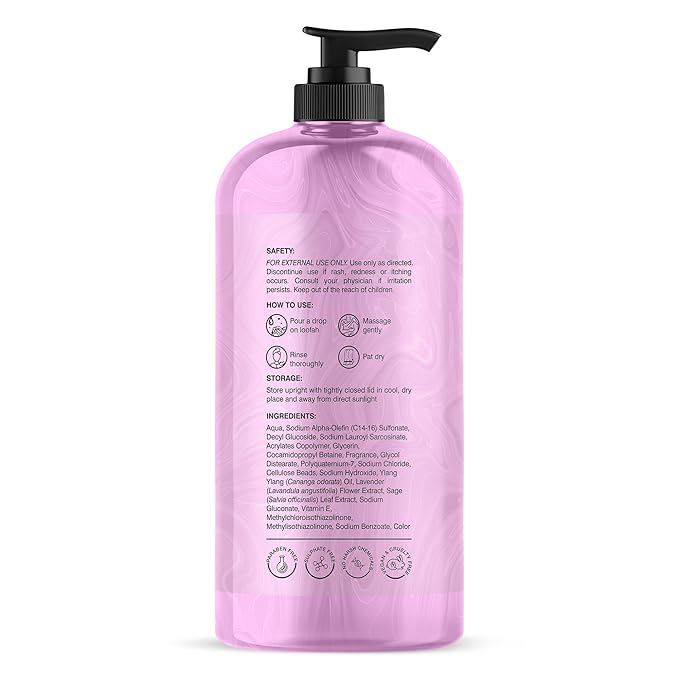 Botanic Hearth Bulgarian Lavender & Ylang Ylang Body Wash – Calming & Relaxing Shower Gel with Vitamin E & Sage Extract, Sulfate & Paraben Free – 16 fl oz