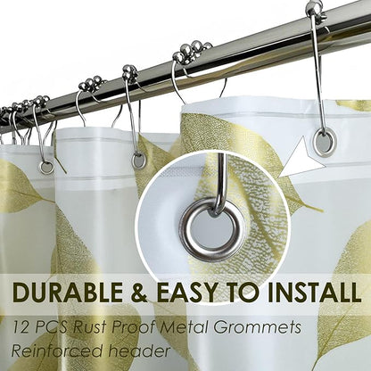 Plastic Shower Curtain Liner, Waterproof Printed PEVA Shower Curtain with Design, Gold Leaf Pattern, Rustproof Grommets, Standard Size 70x72 Bathtub Curtain for Bathroom (Pack of 1)