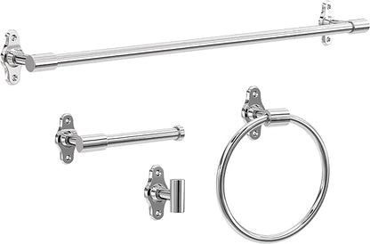 Franklin Brass Calloway 4-Piece Bathroom Set Polished Chrome 18" + 6" Towel Rack, Toilet Paper Holder, Hand Towel Holder, Hook | 4-Piece Bath Hardware Accessories Set CLWY64-PC
