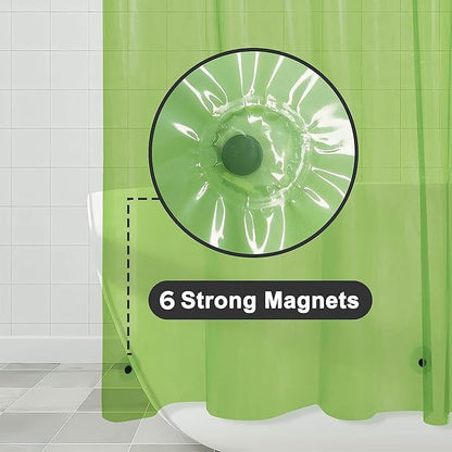 Barossa Design Clear Green Shower Curtain Liner - PEVA Heavy Duty Shower Liner with 6 Magnets and Metal Grommets, 72" x 72" Waterproof Bathroom Curtains - Clear Green