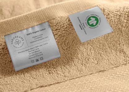 Fabdreams 100% Organic Cotton Bath Towel Set of 6 700 GSM Hotel Premium Plush Absorbent Soft Durable Skin-Friendly Spa Quality Bathroom Comfort with 2 Bath 2 Hand Towels and 2 Wash Cloths Dune Tan