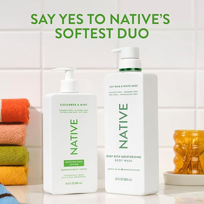 Native Body Lotion Contains Naturally Derived Plant-Based Moisturizers for Women and Men | Restores Dry Skin, Cucumber & Mint, 16.5 fl oz