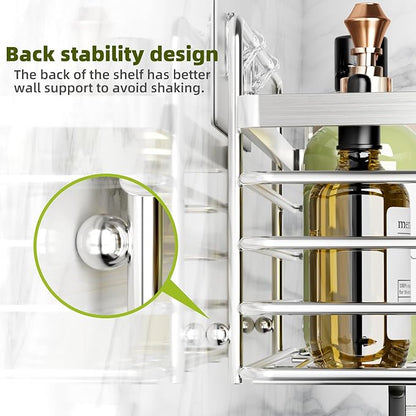 Yougai Shower Caddy Shower Shelf with Soap Dish and 4 Hooks, SUS304 Stainless Steel Shampoo Holder Bathroom Shower Organizer No Drilling Adhesive Wall Mounted Storage Shelves Basket Accessories-3 Pack