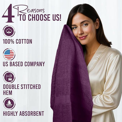RIVERSIDE 100% Ring Spun Cotton Large Bath Towels Set of 4, 27 x 54 Inches – Quick Dry, Soft & Highly Absorbent Towels for Shower & Bathroom – Luxury 600 GSM Towels for Home, Spa, Gym, Hotel, Purple