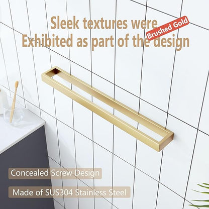 KOKOSIRI Towel Bar Brushed Gold Bath Towel Holder 24 Inch Kitchen Towel Hanger Rack Stainless Steel Bathroom Hardware Wall Mounted, 1 Pack B4008BG-L24
