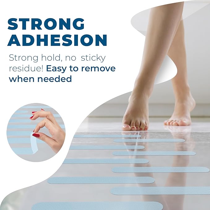 Anti-Slip Shower Stickers - Help Reduce Slipping in Bathtub & Shower, Blue Non-Slip Bath Strips, Strong Adhesive Bathtub Appliques Suitable for Homes with Kids, Adults & Seniors - 24 Pcs - Homergy