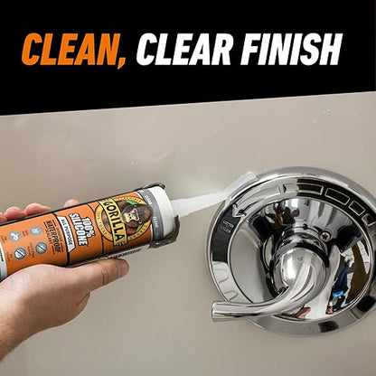 Gorilla Waterproof Caulk & Seal Silicone Sealant, 10oz Cartridge (Pack of 1) - Clear Caulking Sealant for Kitchen, Window, Bath, Marine, Door and More
