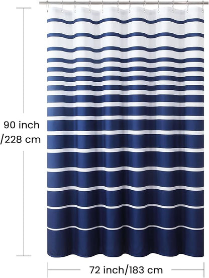 90 Inch Blue Shower Curtain, Extra Long Modern Navy Blue and White Stripe Waterproof Polyester Shower Curtains for Bathroom, 72x90 Inches