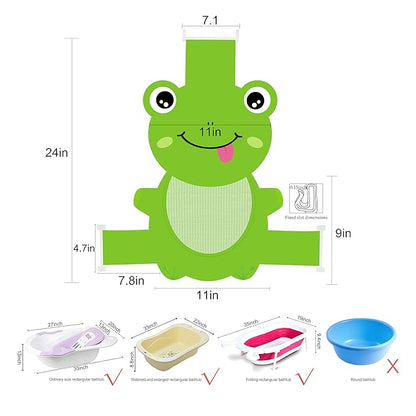 Baby Bath Seat Support Net, Quick Drying, Adjustable, Comfortable, Non-Slip, Infant Bathtub Sling Shower Mesh for a Tub, Soft Newborn Bath Mat (Green Frog)
