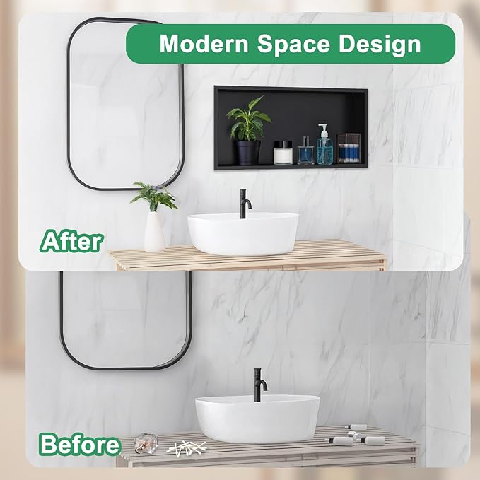 SaniteModar Shower Niche, Stainless Steel Shower Niche 12" X 24" No Tile Needed, Recessed for Bathroom Storage, Matte Black (Matte Black, 12x24)