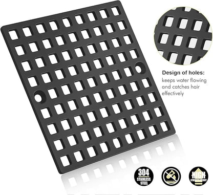 3-7/8" Matte Black Shower Drain Cover - Square Floor Drain Cover Replacement - Hair Catcher/Drain Strainer for Bathrooms, Showers, and Sinks - SUS304 Stainless Steel & CUPC Certified