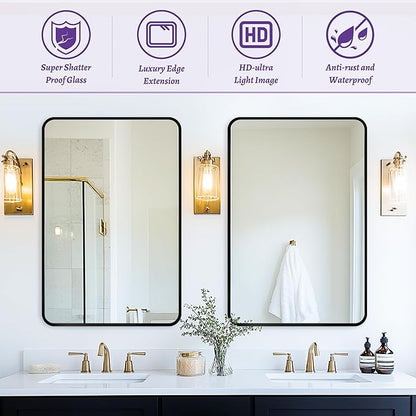 Antok Bathroom Mirror, 22"x30" Wall Mirror, Decorative Mirrors Vanity Mirror Aluminum Alloy Frame Contemporary Hanging Mirror for Living Room Bathroom Entryway, Black