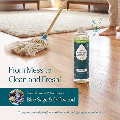 Puracy Wood Floor Cleaner Concentrate - pH Neutral Plant-Powered Hardwood & Wooden Floor Cleaner - Residue-Free Non-Sticky Cleaning Solution As Seen on TikTok (Blue Sage & Driftwood, 16 fl oz)