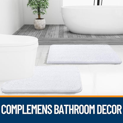 OLANLY Bathroom Rugs 47x24, Extra Soft Absorbent Chenille Bath Rugs, Rubber Backing Quick Dry, Machine Washable Bath Mats for Bathroom Floor, Tub and Shower, Home Decor Accessories, White
