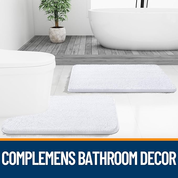 OLANLY Bathroom Rugs 35x24, Extra Soft Absorbent Chenille Bath Rugs, Rubber Backing Quick Dry, Machine Washable Bath Mats for Bathroom Floor, Tub and Shower, Home Decor Accessories, White