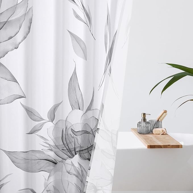 Small Stall Boho Watercolor Floral Shower Curtain 36 x 72, Grey Ink Painting Style Flower Shower Curtains for Chic Elegant Bathroom, Artistic Narrow Half Size Shower Curtain