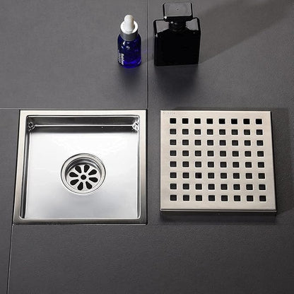 6 Inch Square Shower Floor Drain, Grille with Removable Cover, SUS304 Stainless Steel Brushed Nickel