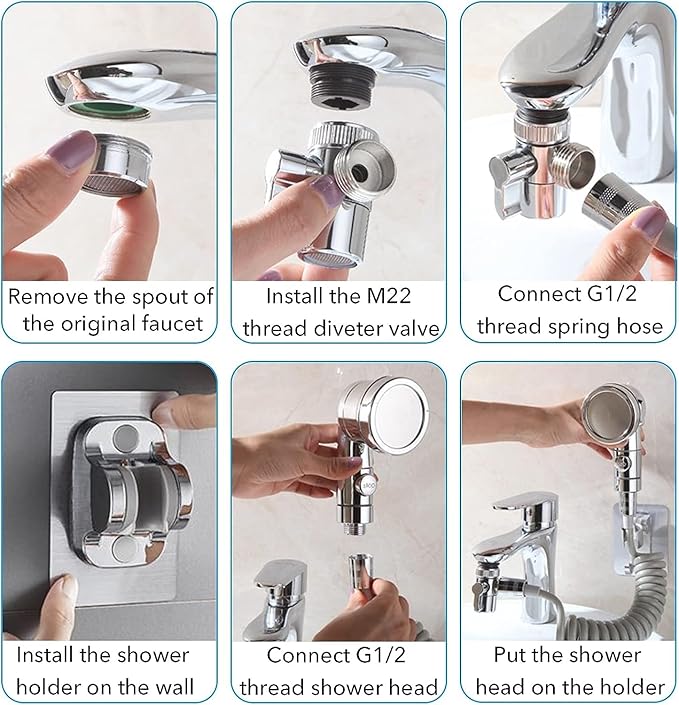 Sink Faucet Sprayer Attachment Set, Kitchen Bathroom Pet Bathing Shower Head with 9.8ft Hose and G1/2 / M22 / M24 / M26 / M28 Faucet Adapters, Hair Washing, Dog Shower
