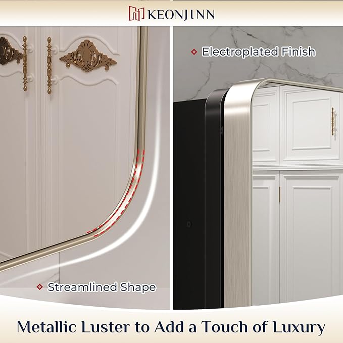 Keonjinn 20 x 26 Inch Brushed Nickel Recessed Medicine Cabinets, Bathroom Mirrored Medicine Cabinet, Brushed Nickel Stainless Steel Framed, Adjustable Shelves, In Wall or Surface Mount, Sturdy, Modern