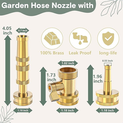 Twinkle Star Heavy-Duty Brass Adjustable Twist Hose Nozzle, High Pressure Hose Nozzle with On-Off Valve, Leakproof Operation 3/4" GHT Connector 3 Pack