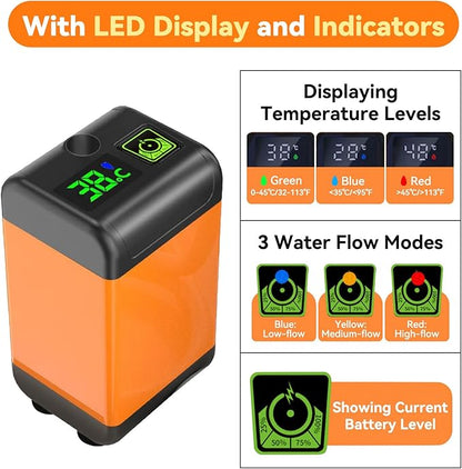 Portable Camping Shower, 7800mAh Rechargeable Outdoor Shower Kit with Heater, Intelligent LED Display, IPX8 Waterproof, Ideal for Outdoor Camping, Travel, Car Washing, Pet Bathing