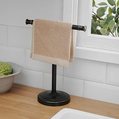 RUMOSE 13 Inch Oil Rubbed Bronze Towel Stand Hand Towel Holder Bathroom Kitchen Vanity Countertop T-Shape Towel Rack Free Standing Stainless Steel Towel Bar Towel Ring