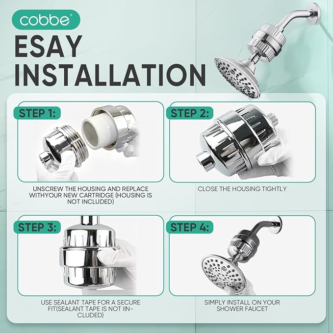 Cobbe HD HEAVY DUTY High Output Shower Filter – 99% REMOVAL Shower Head Filter for Hard Water, Heavy Metals, Chlorine and Harmful Substance, Improve your skin and hair - Chrome