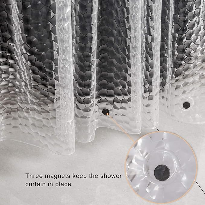 WELTRXE Extra Long Shower Curtain Liner with Magnets, 72 x 84 Inch Waterproof 3D Water Cube Clear Bathroom Shower Curtains, No Chemical Smell, Heavy Duty, Extra Long for Shower Stall, Bathtubs