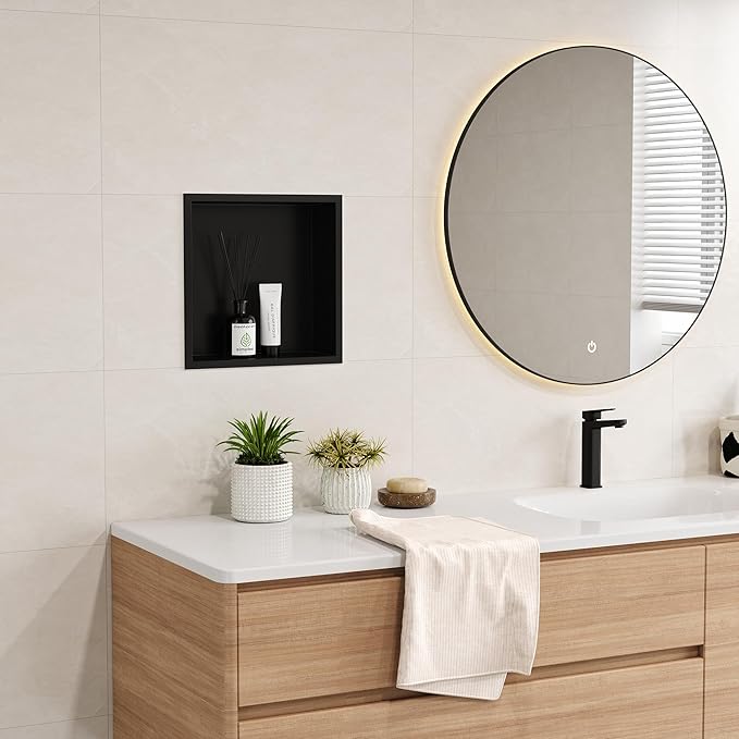 Neodrain Shower Niche Insert Tile Ready Recessed Bathroom Cabinet(Inner Size 12" X 12"), Waterproof Stainless Steel Wall Niche Shelf No Tiled Needed for Shower Storage, Matte Black
