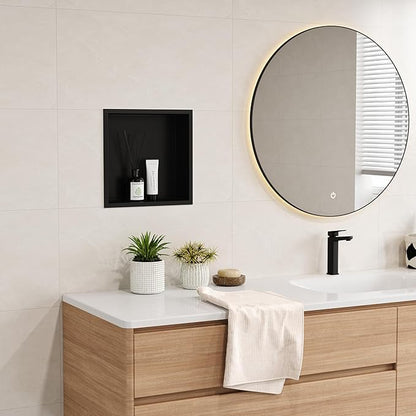 Neodrain Shower Niche Insert Tile Ready Recessed Bathroom Cabinet(Inner Size 12" X 12"), Waterproof Stainless Steel Wall Niche Shelf No Tiled Needed for Shower Storage, Matte Black
