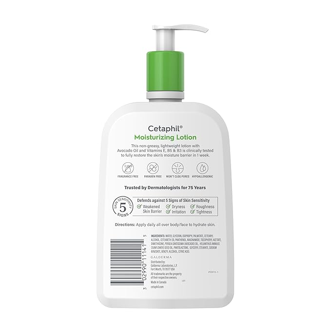 Cetaphil Face & Body Moisturizer, Hydrating Moisturizing Lotion for All Skin Types, Suitable for Sensitive Skin, NEW 20 oz, Fragrance Free, Hypoallergenic, Non-Comedogenic