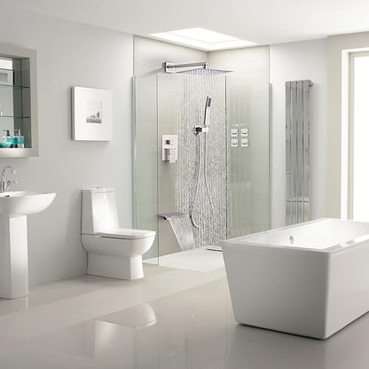 Shower Faucet Set with Tub Spout, Brushed Nickel Rainfall Shower System Complete Wall Mounted for Bathroom with 12 Inch Square Shower Head and Handheld Shower Head Rain Mixer Combo Set