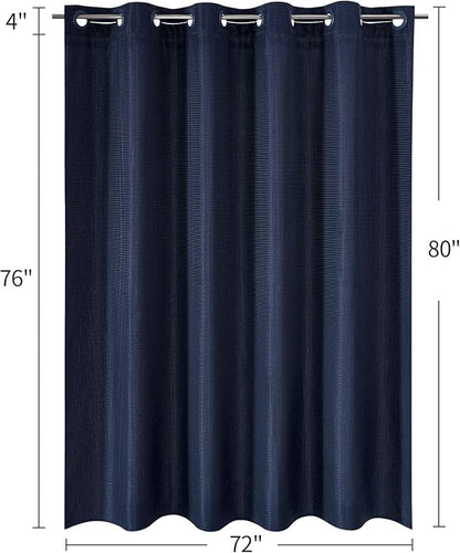 MitoVilla Navy Blue Waffle Long Shower Curtain Liner Set 72 x 80, No Hooks Required 80 inch Long Fabric Cloth Shower Curtain Set with Cloth Snap-in Liner for Modern Hotel Bathroom Decor