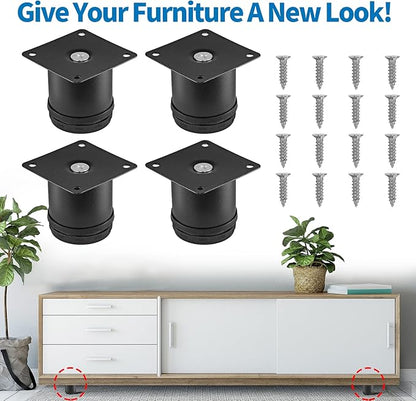 2.5 Inch Metal Furniture Legs Stainless Steel Adjustable Legs Black Metal Legs Round Cabinet Legs for Coffee Table Cabinet Desk Sofa Shelves, Pack of 4
