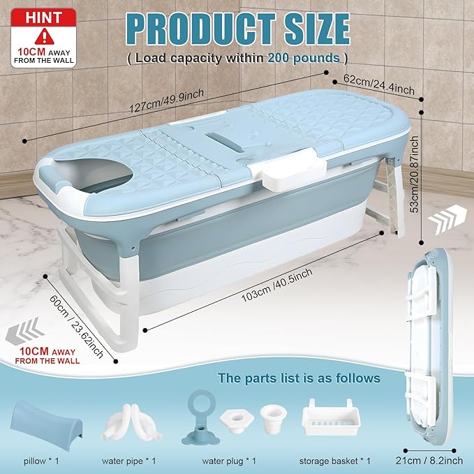 Portable Tub for Adults, Ice Bath Tub, Foldable Bathtub for Adults, Bathtub for Shower, Ice Bath, Sitz Bath, Portable Camping Shower, Freestanding Bathtubs 50 Inch