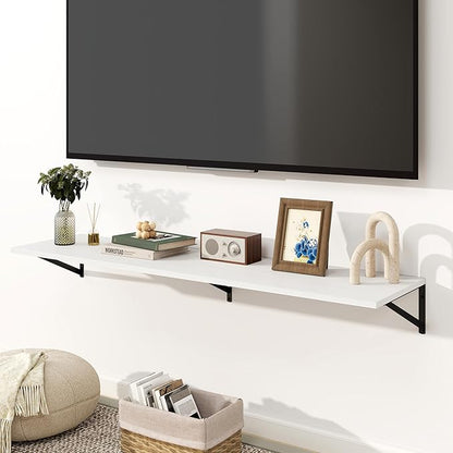 Fun Memories Floating Shelves for Wall, 12 Inch Deep Floating Shelves Set of 2, 55W x 12D Large Wall Shelf with Sturdy Metal Brackets for Living Room, Bathroom, Bedroom and Kitchen, White