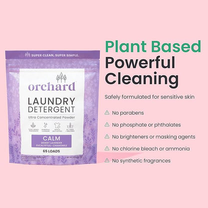 Orchard Laundry Detergent Powder Natural Deep Cleaning Laundry Powder for Sensitive Skin - Lavender Chamomile - Plant Based Effective Ingredients - 3.5lbs - Enzyme-Powered, Eco Friendly Detergent