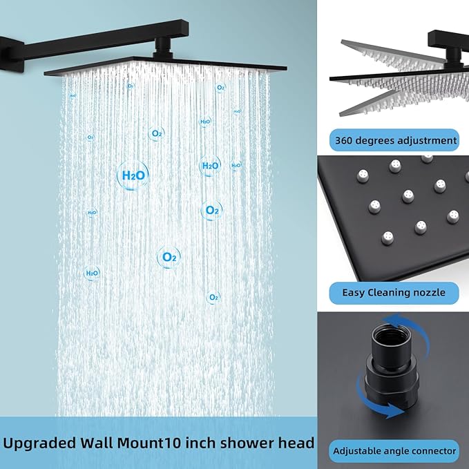 Digital Display Dual Head Shower system Rain Shower System Shower Wall Mount 10 Inch Ceiling Shower Head with 6 Inch Shower Head with shower handheld(Matte Black)