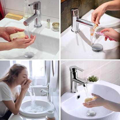 Hibbent All Metal 2 in 1 Bathroom Sink Stopper, Universal Pop Up Drain Strainer, Brass Bullet Core Push Type Sink Stopper for 1.1''~2.3'' Basin, Big Push Button, Anti Clogging Filter, Brushed Nickel