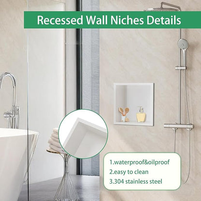 SaniteModar Shower Niche, Stainless Steel Shower Niche 12" X 12" No Tile Needed, Recessed for Bathroom Storage, Warm White (Warm White, 12x12)