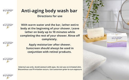 HARP Anti-Aging Body Wash Bar With Retinol + Niacinamide, Vitamin E, Hyaluronic Acid. 100% Syndet Base. Soap/Lye-Free and FRAGRANCE FREE (3-Pack, Anti-Aging Serum)