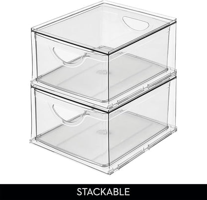 iDesign Stackable Storage Drawer for Fridge, Pantry, or Under Sinks, Set of 4, Clear, Made in USA