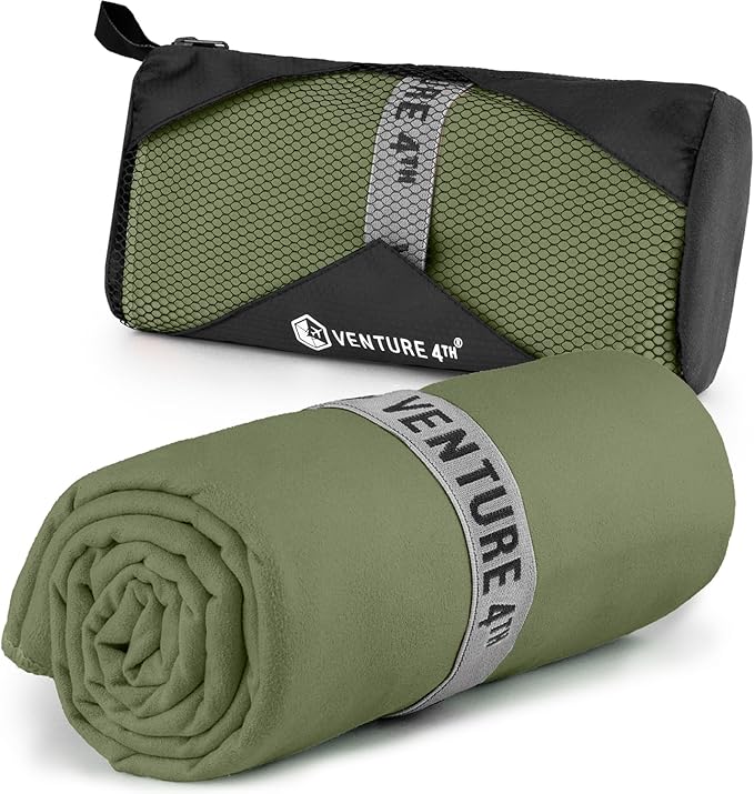 VENTURE 4TH Quick Dry Towel. Microfiber Travel Towel Ideal for Camping, Hiking, Backpacking, Gym. Lightweight & Fast Drying Travel Towels for Body. Compact & Easy to Pack - Army Green Extra Large