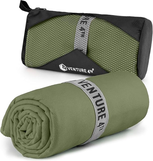 VENTURE 4TH Quick Dry Towel. Microfiber Travel Towel Ideal for Camping, Hiking, Backpacking, Gym. Lightweight & Fast Drying Travel Towels for Body. Compact & Easy to Pack - Army Green Medium